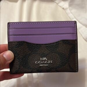 Coach Two-Tone Card Holder in Purple and Black